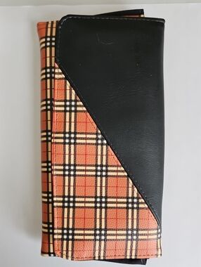 Plaid Orange and Black Vinyl Wallet